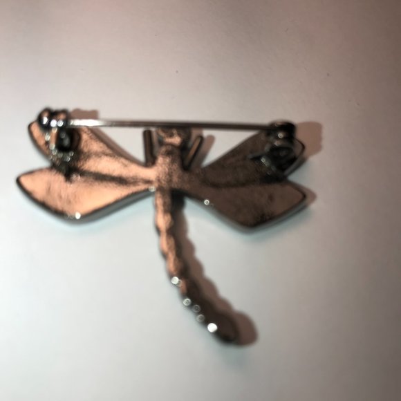 Pewter Rhinestone Dragonfly Pin, with Aqua Blue Eyes - Picture 4 of 5